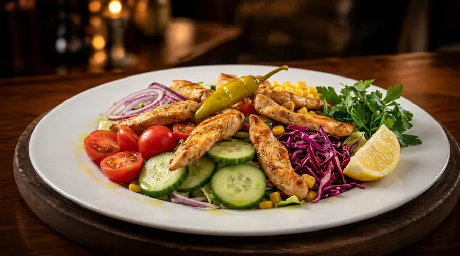 Frischer Salat mit Hähnchenstreifen