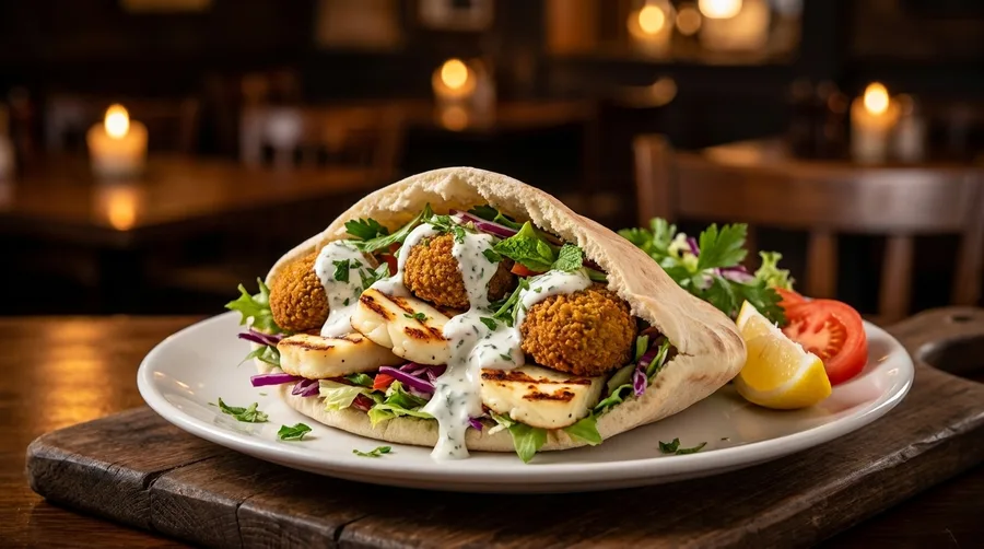 Falafel und Halloumi im Brot