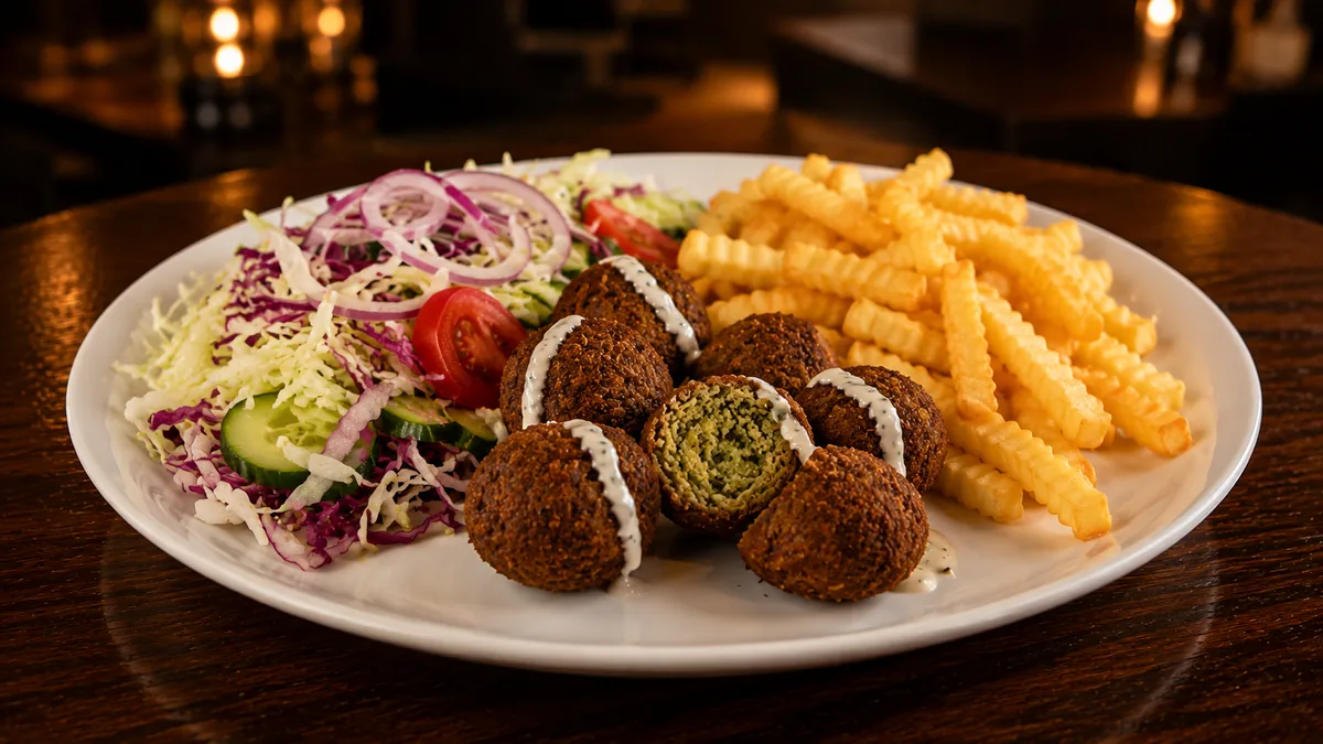 Falafel Teller mit Pommes und Salat